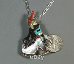 Zuni Long Hair Rain Dancer Kachina Inlay Pendant Pin Andrea Lonjose