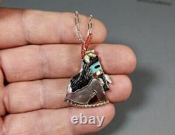 Zuni Long Hair Rain Dancer Kachina Inlay Pendant Pin Andrea Lonjose