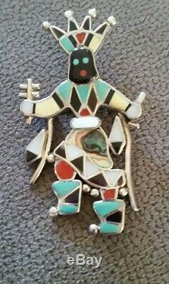 Zuni Lynnette Laiwakete Sterling Silver Inlaid Apache Crown Dancer Pin Pendant