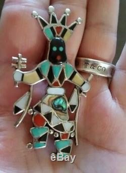Zuni Lynnette Laiwakete Sterling Silver Inlaid Apache Crown Dancer Pin Pendant