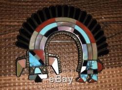 Zuni Multi-Stone Inlay Rainbow Kachina Pin / Brooch Signed By Fadrian Bowannie
