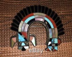 Zuni Multi-Stone Inlay Rainbow Kachina Pin / Brooch Signed By Fadrian Bowannie