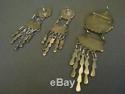 Zuni Multi-Stone Sunface Inlay Sterling Silver Pendant / Pin + Post Earrings Set