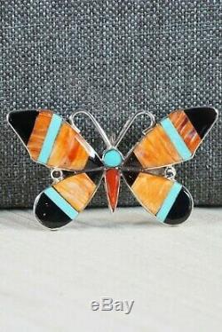 Zuni Multi Stone and Sterling Silver Butterfly Pendant & Pin Angus Ahiyite