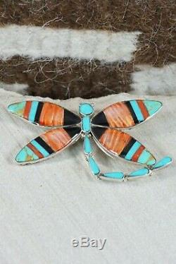 Zuni Multi Stone and Sterling Silver Dragonfly Pendant & Pin Angus Ahiyite