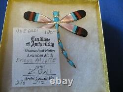 Zuni Multi Stone and Sterling Silver Dragonfly Pendant & Pin Angus Ahiyite
