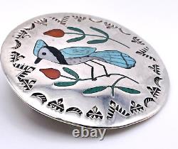 Zuni Native American Blue Jay Inlay Sterling Silver Pendant Pin Guardian Booqua