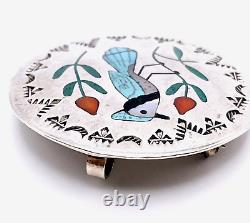 Zuni Native American Blue Jay Inlay Sterling Silver Pendant Pin Guardian Booqua