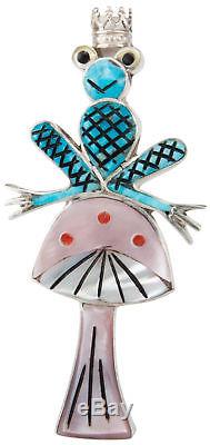 Zuni Native American Inlay Frog & Mushroom Pin & Pendant by Comosona SKU#223442