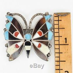 Zuni Native American Sterling Silver Inlay Turquoise MOP Butterfly Brooch Pin