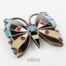 Zuni Native American Sterling Silver Inlay Turquoise MOP Butterfly Brooch Pin