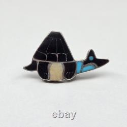 Zuni Native American Sterling Silver Multi Stone Inlay Turtle Pin Brooch Pendant