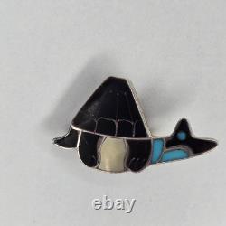 Zuni Native American Sterling Silver Multi Stone Inlay Turtle Pin Brooch Pendant