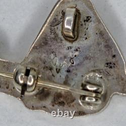 Zuni Native American Sterling Silver Multi Stone Inlay Turtle Pin Brooch Pendant