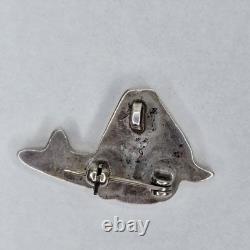 Zuni Native American Sterling Silver Multi Stone Inlay Turtle Pin Brooch Pendant