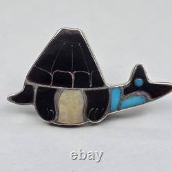 Zuni Native American Sterling Silver Multi Stone Inlay Turtle Pin Brooch Pendant