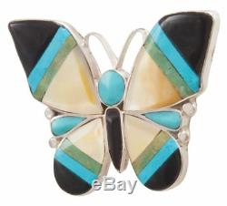 Zuni Native American Turquoise Inlay Butterfly Pin and Pendant by Angus Ahiyite