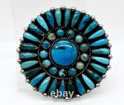 Zuni Native American Turquoise Petit Point Round Sterling Silver Brooch Pendant