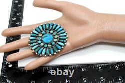 Zuni Native American Turquoise Petit Point Round Sterling Silver Brooch Pendant