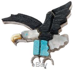 Zuni Native American Turquoise and Jet Eagle Pin and Pendant SKU#228451