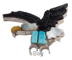 Zuni Native American Turquoise and Jet Eagle Pin and Pendant SKU#228451