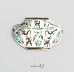 Zuni Native American turquoise 925 silver pin pendant Quintus Denise Peynetsa