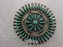 Zuni Navajo Old Pawn Sterling Silver Turquoise Petit Point Brooch / Pin 1 7/8
