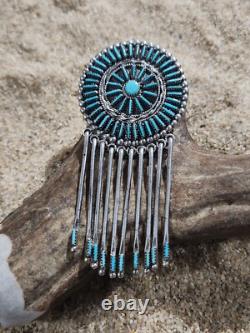 Zuni Needlepoint Pendant/Pin withdangle (65 pcs) signed S. WALLACE Sterling Silver