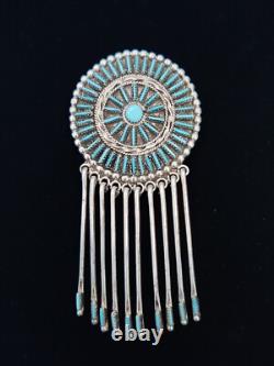 Zuni Needlepoint Pendant/Pin withdangle (65 pcs) signed S. WALLACE Sterling Silver