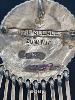 Zuni Needlepoint Pendant/Pin withdangle (65 pcs) signed S. WALLACE Sterling Silver