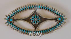 Zuni Needlepoint Pin, ca 1970. Very fine stonework and open sterling silver work