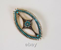 Zuni Needlepoint Pin, ca 1970. Very fine stonework and open sterling silver work