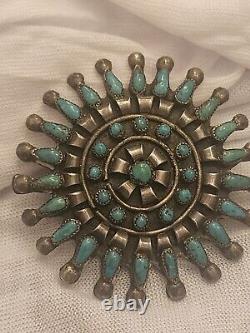 Zuni Needlepoint Turquoise And Silver Pin/Brooch