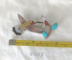 Zuni PINTO Sterling Silver Turquoise MOP Inlay Hummingbird Pendant Pin Signed