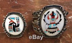 Zuni Pawn Multi Inlay Knifewing Concho Belt Bracelet Ring Pin Set Tom Weahkee