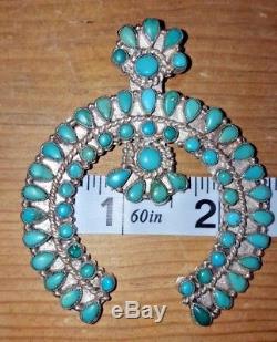 Zuni Petit Needlepoint Royston Turquoise Silver Naja 1970's Pendant Pin FS