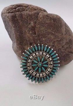Zuni Petit Point Pin Or Pendant Turquoise, Sterling Silver, Braid And Drops
