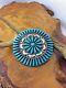 Zuni Petit Point Pin/pendant Sterling Silver Turquoise Cluster Signed G. &a. B