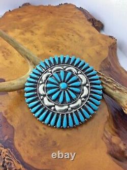 Zuni Petit Point Pin/Pendant Sterling Silver Turquoise Cluster Signed G. &A. B