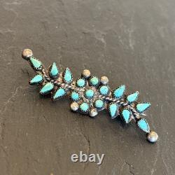 Zuni Petit Point Snakeye Turquoise Sterling Silver Pin Brooch 2 Vintage 13