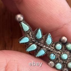 Zuni Petit Point Snakeye Turquoise Sterling Silver Pin Brooch 2 Vintage 13