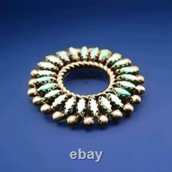 Zuni Petit Point Sunburst Brooch Sterling Silver Native American Pin Signed FL