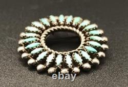 Zuni Petit Point Sunburst Brooch Sterling Silver Native American Pin Signed FL