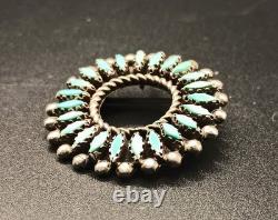 Zuni Petit Point Sunburst Brooch Sterling Silver Native American Pin Signed FL