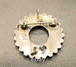 Zuni Petit Point Sunburst Brooch Sterling Silver Native American Pin Signed FL