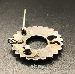 Zuni Petit Point Sunburst Brooch Sterling Silver Native American Pin Signed FL