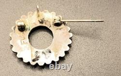 Zuni Petit Point Sunburst Brooch Sterling Silver Native American Pin Signed FL