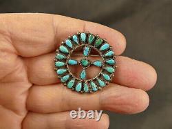 Zuni Petit Point Turquoise Silver Cluster Pin 1940's Tucson Estate