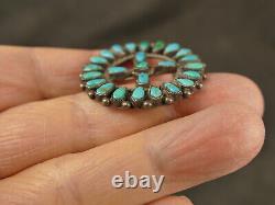 Zuni Petit Point Turquoise Silver Cluster Pin 1940's Tucson Estate