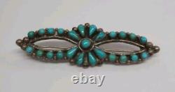 Zuni Petit Point Turquoise Sterling Silver Pin Brooch Vintage 2 Long